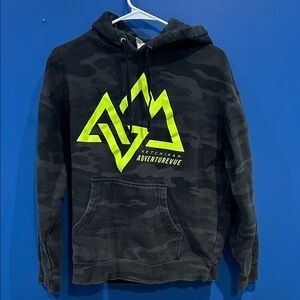 Men's Black Camouflage Hoodie with Neon Green Graphic